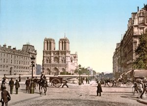A Notre Dame nyugati homlokzata és a Pont St. Michel, Párizs, pub. 1900 körül alkotó: French Photographer