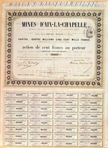 100 frank az aacheni bányák hordozói részesedése, 1856 alkotó: French School