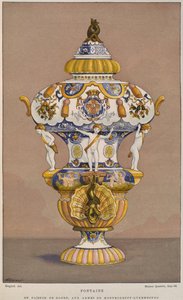 18. századi fajansz szökőkút Montmorency Luxembourg címerével, Rouenben gyártott, illusztráció Henry Havard Dictionnaire de lameublement et de la decoration 2. kötetéből, alkotó: French School