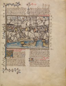Egy csata a trójai háborúból, 1390-1400 körül (tempera, mosás és aranylevél pergamenen) alkotó: French School