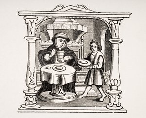 Egy Burgess Eating His Meal, egy 16. századi kézirat illusztrációja után, Paul Lacroix (1806-84) Le Moyen Age et La Renaissance című művéből, 1847-ben megjelent alkotó: French School
