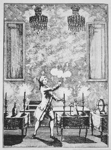A varázslás bemutatója a La magie Blanche devoilee-ből, Decremps, 1659, a 19. század végén megjelent A mágiatörténetben illusztrálva alkotó: French School