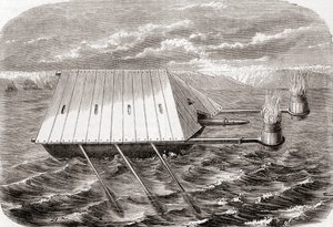 Egy görög tűzoltóhajó, egy 13. századi latin kézirat rajza alapján, a Les Merveilles de la Science-ből, 1870 körül megjelent (metszet) alkotó: French School