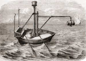 Egy görög tűzoltóhajó, egy 13. századi latin kézirat rajza alapján, a Les Merveilles de la Science-ből, 1870 körül megjelent (metszet) alkotó: French School