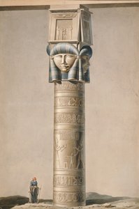 Egy Hathor fejű oszlop Dendarahban, Edmonde Francois Jomard (1777-1862) Egyiptom leírása című illusztrációja, 1809-22 között (wc papíron) alkotó: French School