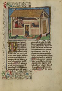 Kenneled kutyákat ápoló vadász, 1430-40 körül (tempera, arany, ezüst festék és levél pergamenen) alkotó: French School