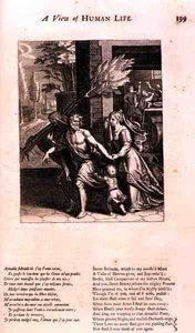Halálba vitt ember, illusztráció az „Emberi élet nézetéből” Marin Le Roy de Gomberville (1600-74) „Az erkölcs tanai” című művéből, Daret metszet (metszet) alkotó: French School