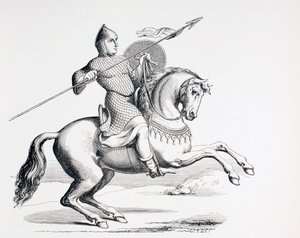 Láncpostába és sisakba öltözött normann lovag, lándzsát és pajzsot hordozó, 1873 alkotó: French School