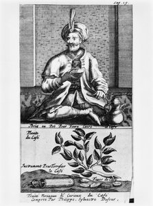 Egy edény kávéfőzéshez, illusztrációja Philippe Sylvestre Dufour új és érdekes, kávéról, teáról és csokoládéról szóló értekezéséből, La Haye, 1693. alkotó: French School