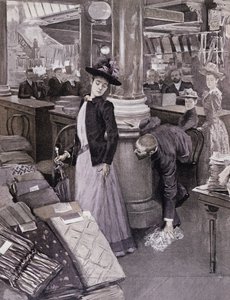 Tolvaj egy párizsi áruházban, illusztráció a Paradis des Damesből, 1895 körül alkotó: French School