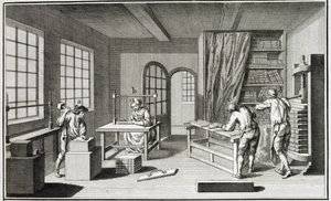Bukmékerek műhelye Denis Diderot (1713-84) Encyclopedie des Sciences et Metiers-ből, 1770 körül. alkotó: French School