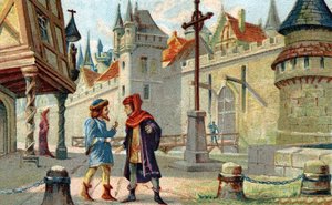 Város a középkorban. A 19. század végének kromolitográfiája. alkotó: French School