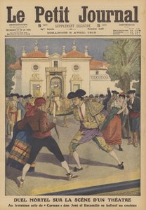 Halálos párbaj egy spanyolországi színház színpadán (színes litó) alkotó: French School