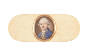 Egy úriember, állítólag Sir Robert Ainslie, Bt., egy doboz fedelébe helyezve (akvarell elefántcsonton) alkotó: French School