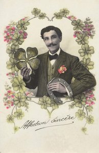 Egy férfi négylevelű tréfával és patkóval. alkotó: French School