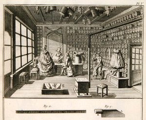 Gyékénykészítő műhely, Denis Diderot (1713-84) „Encyclopedie des Sciences et Metiers” című művéből, 1770 körül megjelent (metszet) alkotó: French School