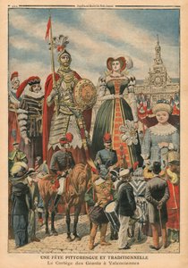 Festői és hagyományos lakoma, az óriások körmenete Valenciennes-ben, illusztráció a „Le Petit Journal”-ból, illustre-melléklet, 1910. július 10. (colout litho)