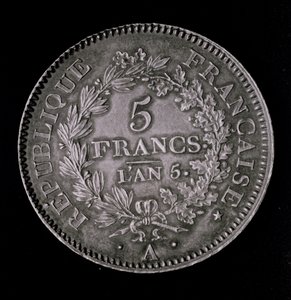Egy font húsz szol, ami megfelel az Első Köztársaság első frankjának (előlap) (fém) alkotó: French School