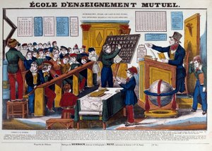 A kölcsönös nevelés iskolája, amelyet 1815 körül vezettek be Franciaországban. Metszet a 19. századból Párizs, Musee Carnavalet alkotó: French School
