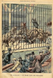 Egy szelídítőt felfalnak az oroszlánjai egy menazsériában a németországi Dessauban. Metszet a „Le Petite Parisien”-ben, 1903.12.27. alkotó: French School