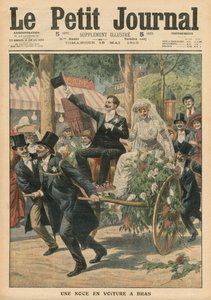 Esküvő kézikocsin, illusztráció a Le Petit Journalból, mellékelt illusztráció, 1910. május 15.