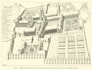 Saint-Germain des Pres-i apátság 1630 körül, egy korabeli rajzból, a Nemzeti Könyvtárban őrzik alkotó: French School