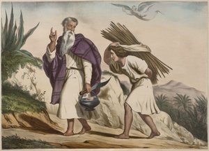 Ábrahám elvitte Izsákot a Mória-hegyre, illusztráció az LHistoire Sainte katekizmusból, Charles Delagrave, Párizs alkotó: French School