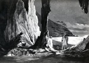 II. felvonás, Debussy Pelleas et Melisande 3. jelenete, a párizsi Opera-Comique opera 1902. áprilisi első előadásának fényképéről, illusztráció a Theater magazinban, 1902. június (l) alkotó: French School