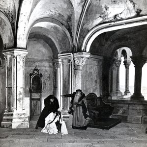 IV. felvonás, Debussy Pelleas et Melisande 2. jelenete, a párizsi Opera-Comique opera 1902. áprilisi első előadásának fényképéről, illusztráció a Theater magazinban, 1902. június (l) alkotó: French School