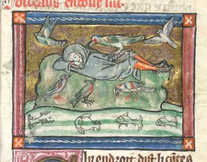 Hozzáadás. 10292, f.29 Egy alvó ember madarakkal körülvéve, illusztráció a 