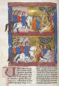 Hozzáadás. 15268, f.75v Oidipusz, Polibus, Korinthosz királya találta, illusztráció a „Le Livre des ansienes estoires”-ból, 1285 körül (vellum) alkotó: French School