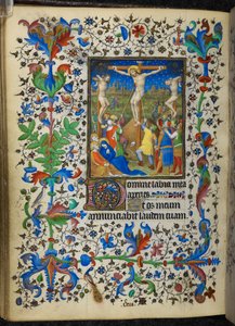 Adja hozzá a 16997 f.153v keresztre feszítést a Chevalier Hours-ból, 1420 körül (vellum) alkotó: French School