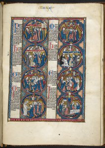 Add hozzá az MS Harley 1527, f.105r miniatúrákat a Biblia moralisée-ből (vellum) alkotó: French School
