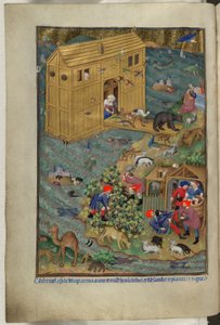 Add hozzá Ms 18850 f.16v, The Exit from the Ark, from Book of Hours (The Bedford Hours) c.1410-30 (tinta, szín és arany pergamen) alkotó: French School