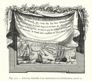 Egy csecsebecse-kereskedő illusztrált címe; 18. század (metszet) alkotó: French School