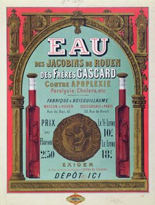 Az „Eau des Jacobins de Rouen” reklámja, XIX. század közepe (színes litó) alkotó: French School