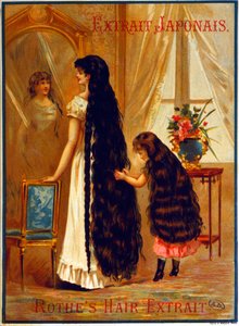 Az Extrait Japonais hajnövekedést elősegítő fodrásztermék reklámja, 1895 alkotó: French School