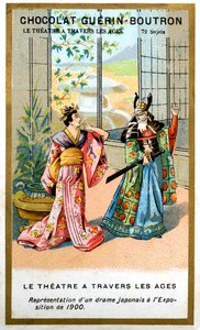 Csokoládék reklámkromolitográfiája Guerin Boutron, színház korokon át, 72 téma, japán dráma alkotó: French School