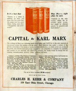 Karl Marx „Le Capital” című könyvének eladási hirdetése egy amerikai magazinban alkotó: French School