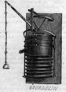 Mezőgazdasági gép: 1860-ban a párizsi mezőgazdasági versenyen bemutatott kovácsolt fújtató. Metszet a „” Le Monde Illustré”” 172. számában, 1860. július 28.. alkotó: French School