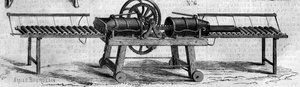 Mezőgazdasági gép: az 1860-as párizsi mezőgazdasági kiállításon bemutatott vízelvezető csövek készítésére szolgáló gép. Metszet a „” Le Monde Illustré”” 168. számában, június 30 alkotó: French School