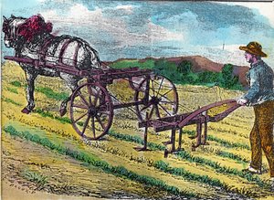 Mezőgazdaság: az egyik első mechanikus kapálógép, állati vontatással, répaföldön használt alkotó: French School