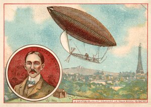 Alberto Santos-Dumont léghajója a párizsi Eiffel-torony körül repül alkotó: French School