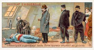 Az alkoholizmus elnyom minden erkölcsi erőt és öngyilkossághoz vezet (chromolitho) alkotó: French School