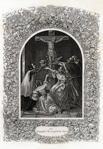 VII. Sándor (Alexander vagy Alessandro) (pápa 1655-1667) Krisztus lábánál. Maurice Lachatre (1814-1900), Librairie du progress, Párizs, Histoire des Popes című metszete. alkotó: French School