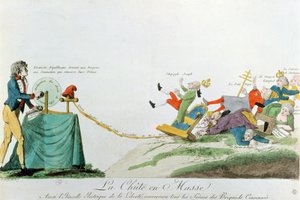 Minden összeomlik, a francia forradalom idején az Emberi Jogok Nyilatkozata által termelt elektromosság megdönti Európa trónjait és uralkodóit, 1793 körül. alkotó: French School