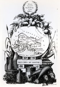 Bouches-du-Rhone megye allegorikus térképe, 1830 körül alkotó: French School