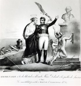 Simon Bolivar tábornok (1783-1830) allegorikus portréja 1840 körül alkotó: French School