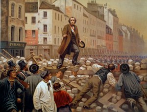Alphonse Baudin (1811-1851) a Faubourg Saint Antoine barikádján 1851. december 3-án, III. Lajos Napóleon (Louis-Napoleon Bonaparte) államcsínyének idején 1851-es metszet. alkotó: French School