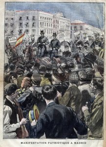 Amerikai spanyol háború (vagy 1898-as pusztulás) - hazafias tüntetés Madridban 1898-ban Mary Christine spanyol királynő (1858-1929) jelenlétében - 1898-as „La petite Gironde” metszet alkotó: French School